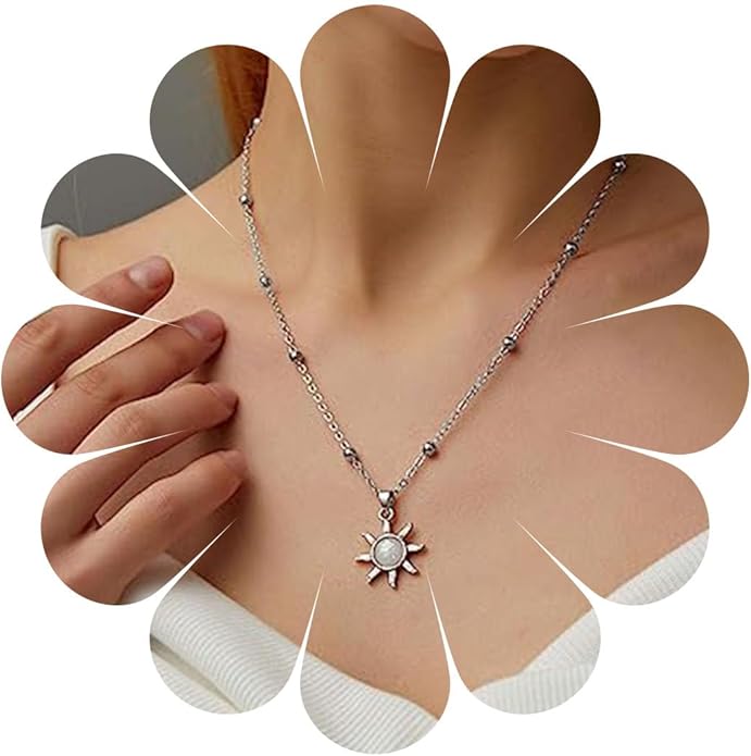 Vintage Opal Crystal Sun Pendent Necklace Opal Sunburst