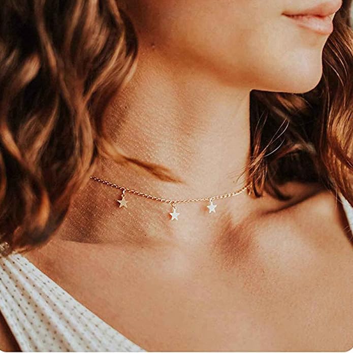 Boho Star Choker Necklace Gold Star Dangle Necklace