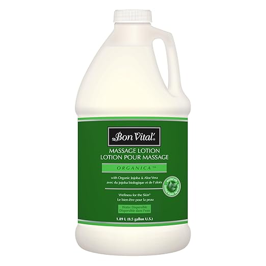 Bon Vital' Organica Massage Lotion with Certified Organic Ingredients for an Earth-Friendly Massage, Natural Moisturizer Lotion for Soothing Back & Neck Massages, 1/2 Gal, Label may Vary