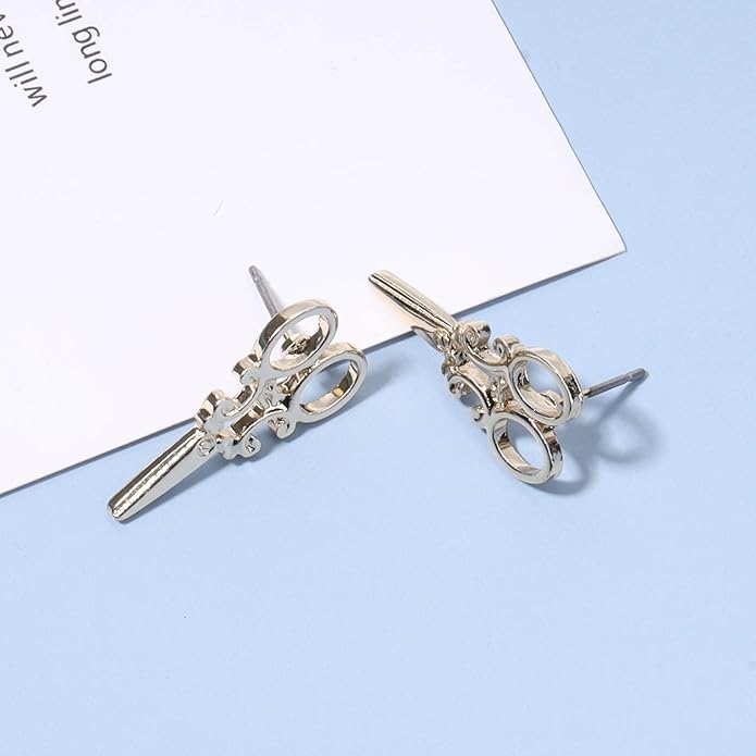 Punk Scissors Stud Earrings Gold Barber