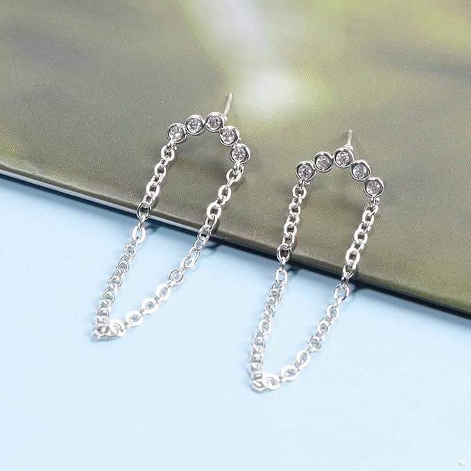 Boho Rhinestone Circle Studs Earrings Silver Cz Hoop