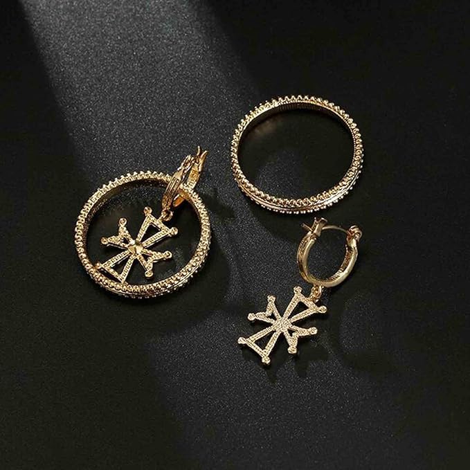 Punk Circle Cross Earrings Gold Circle Drop Dangle