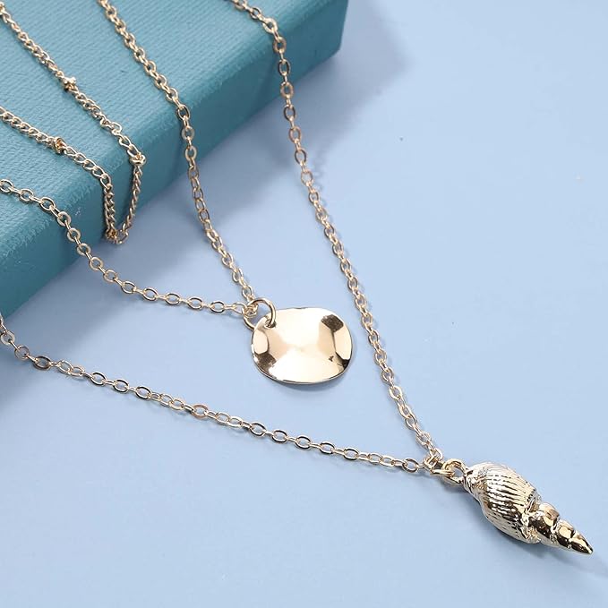 Bohemia Layered Seashell Necklace Choker Gold Coin Disc