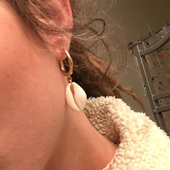 Natural Cowrie Shell Earrings Gold Boho Dangle Shell