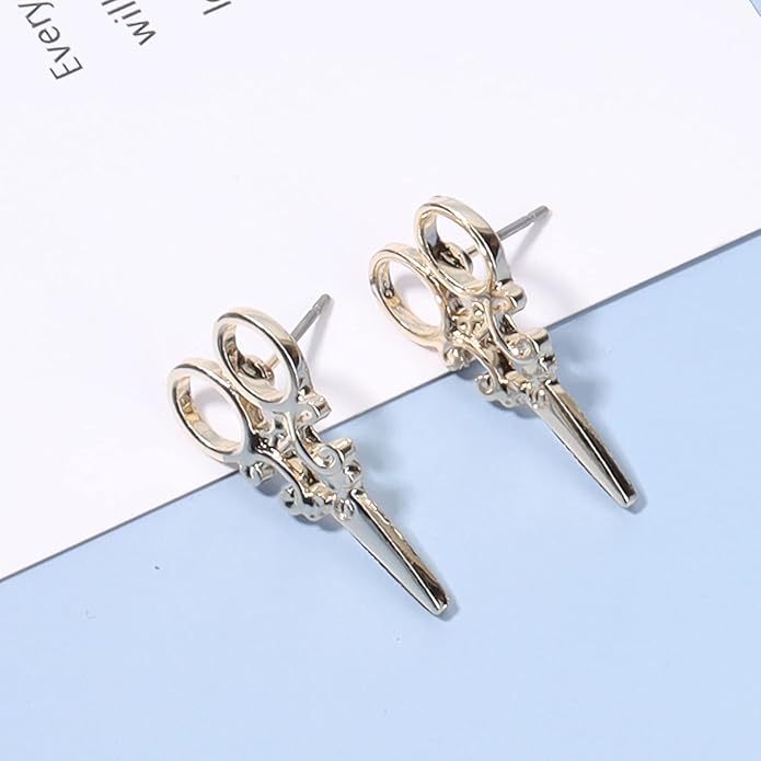 Punk Scissors Stud Earrings Gold Barber