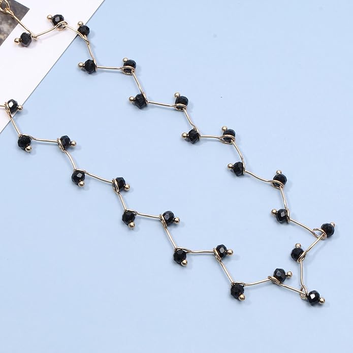 Black Crystal Choker Necklace Short Black Beaded Choker