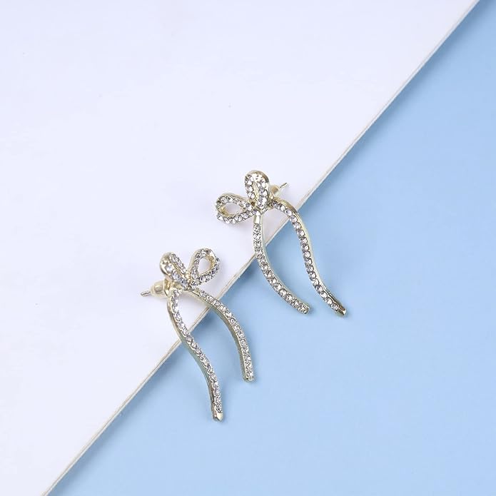 Vintage Crystal Bow Earrings Rhinestone Bow