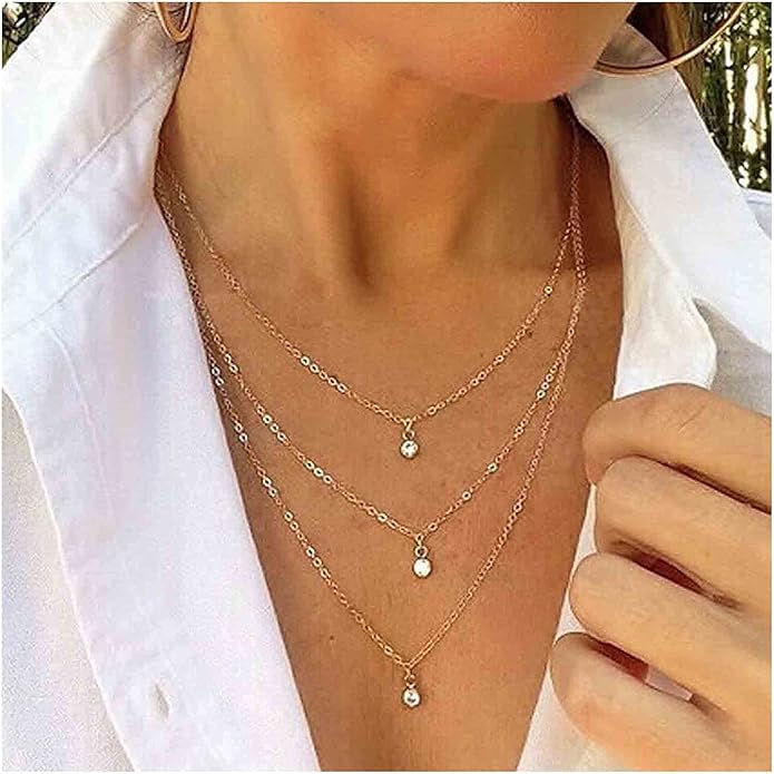 Boho Layered Crystal Necklace Gold Rhinestone
