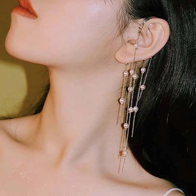 Boho Pearl Ear Wrap Earrings Gold