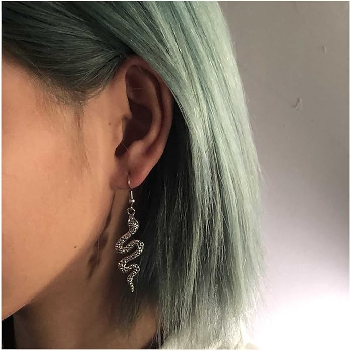 Punk Snake Drop Earrings Silver Snake