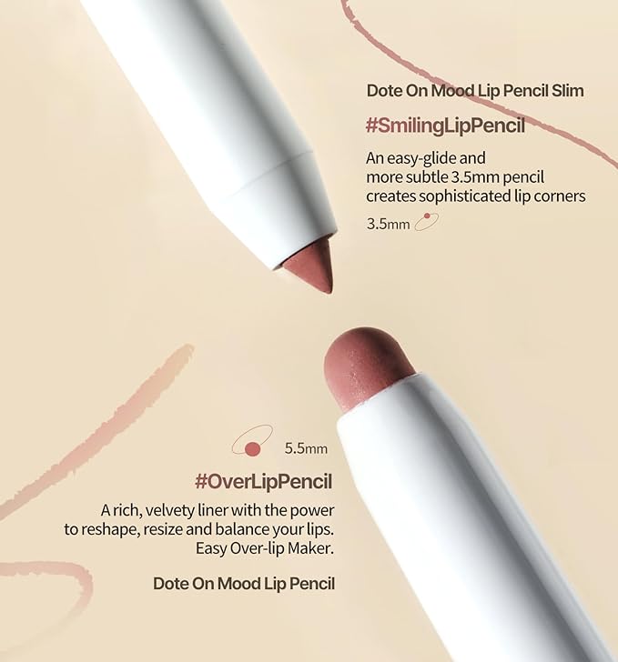 Heart Percent Dote On Mood Lip Pencil, Long-Lasting Creamy Lip Crayon Smooth Color Liner Retractable Lipstick Pencil 0.8g, #08. Cloudy Mauve