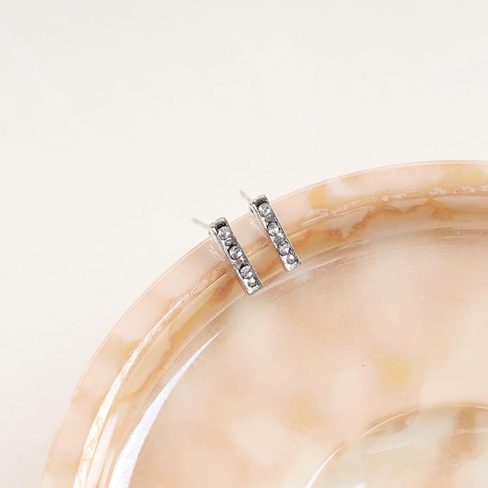 Geometric Crystal Bar Earrings Silver Cz Bar Stick