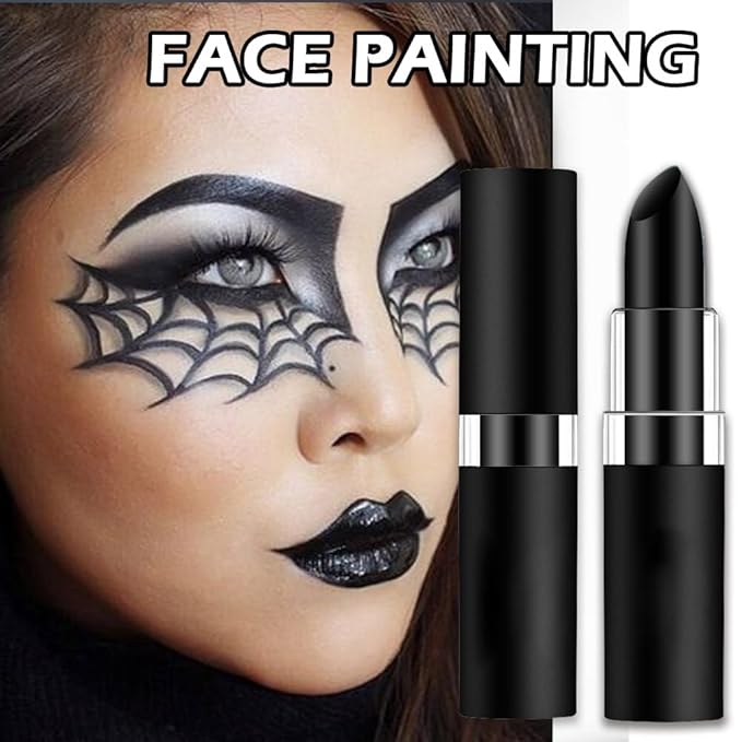 Kaely 1Pcs Black Face Paint Stick,Pro Eye Black Stick Baseball Football Softball,Easy to Color,Black Matte Lipstick Face Body Paint Set,Halloween Birthday Party Clown Makeup Sets,07
