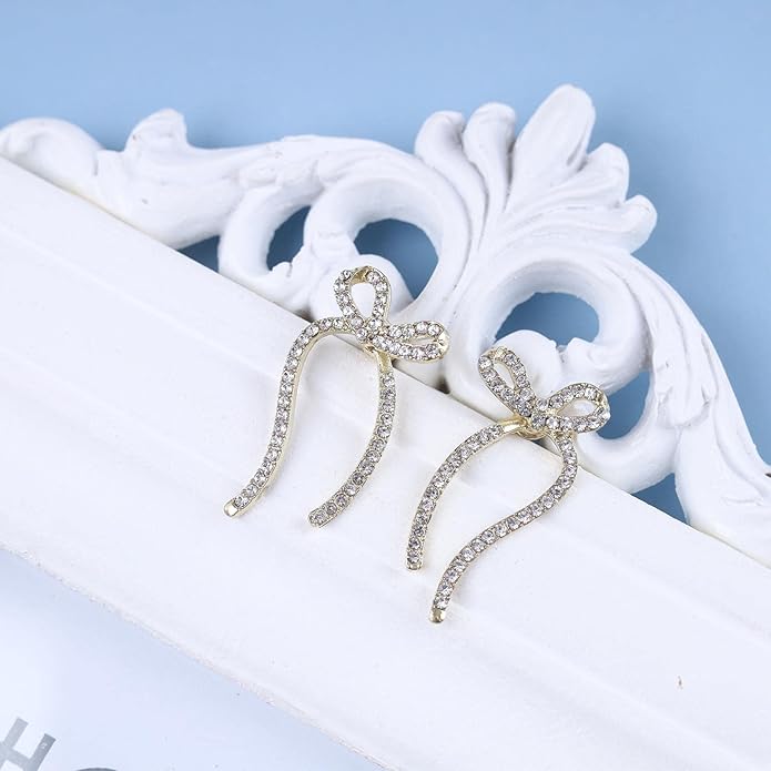 Vintage Crystal Bow Earrings Rhinestone Bow