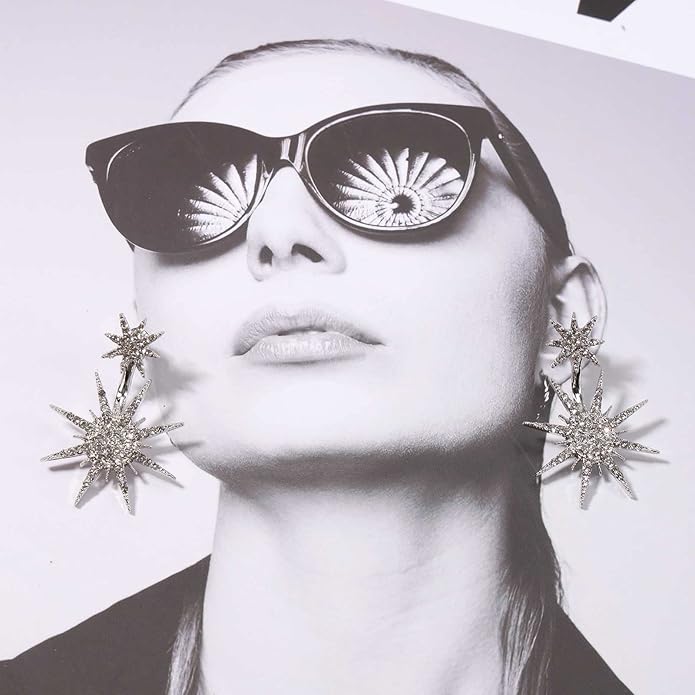 Starburst Jacket Earrings Gold Rhinestone Sun Earrings Front