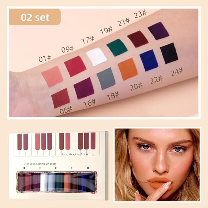 Matte Liquid Lipstick Set, 12 Colors Velvet Lip Glosses