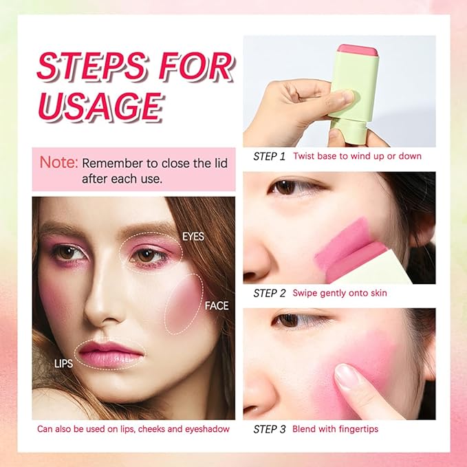 Multi-Use Makeup Blush Stick, Tinted Solid Moisturizer On-the-Go Shy Pink)