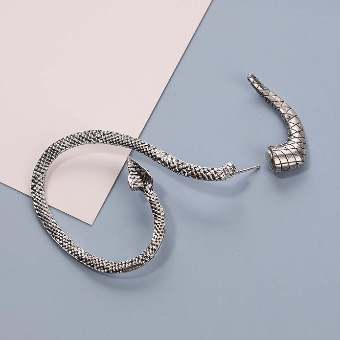 Punk Snake Cuff Earrings Silver Snake