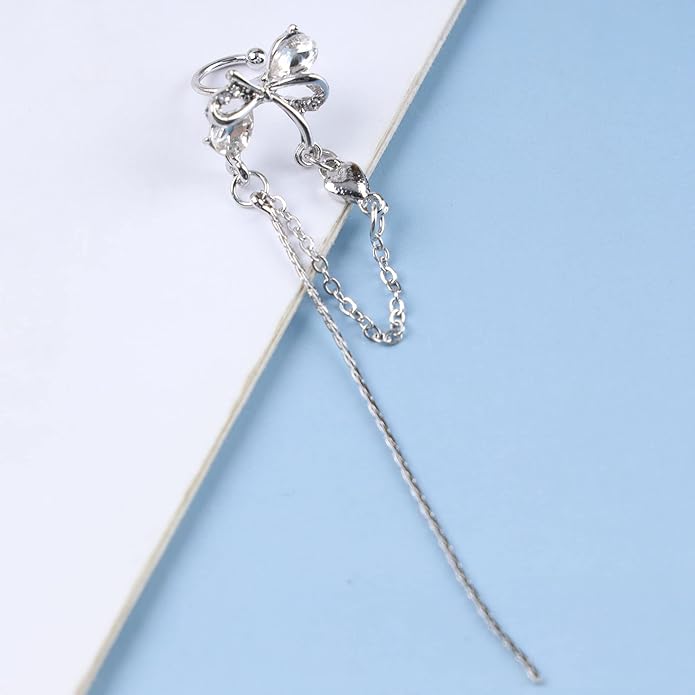 Vintage Crystal Bow Ear Cuff Earrings Rhinestone Bow