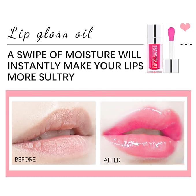 Hydrating Lip Glow Oil Long Lasting Plumping Lip Gloss Clear Lip Gloss Moisturizing Lip Oil Repairing Lip Lines and Prevents Dry Cracked for Lip Care and Dry Lips CHERRY