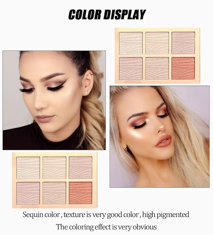 6 Colors Highlighter Makeup Face Palette, Shiny Glow