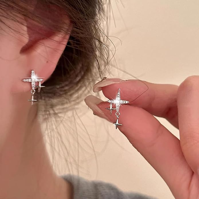 Vintage Rhinestone Star Earrings Silver Star