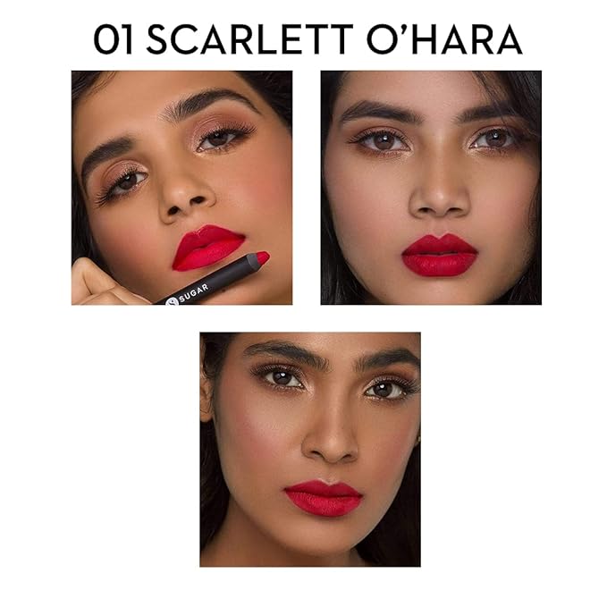 SUGAR Matte as Hell Crayon Lipsticks for Women | Lasts Upto 12hrs | Lip Crayon with Sharpener | 2.8gm - 01 Scarlett O'Hara