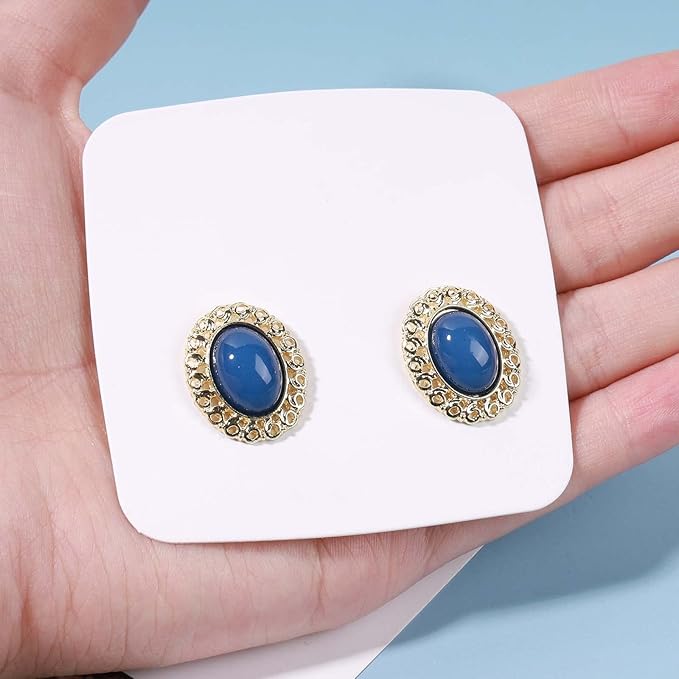 Vintage Oval Blue Gem Earrings Blue Lapis Earrings