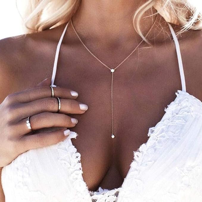 Boho Crystal Y Drop Necklace Choker Gold Long