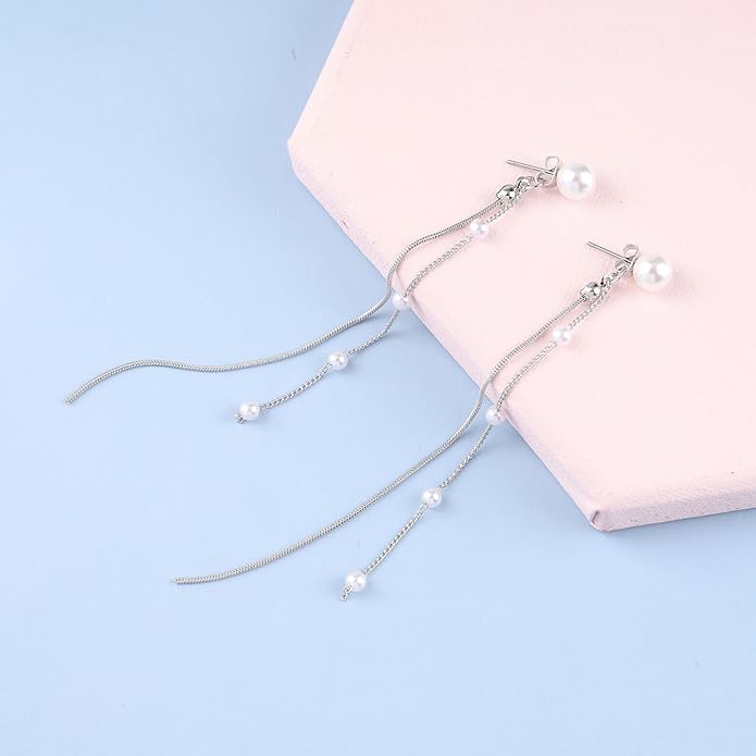 Boho Long Pearl Dangle Drop Earrings
