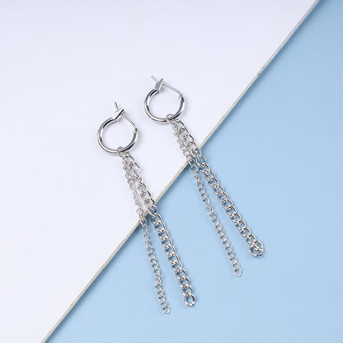 Vintage Tassel Chain Earrings Silver Fringe