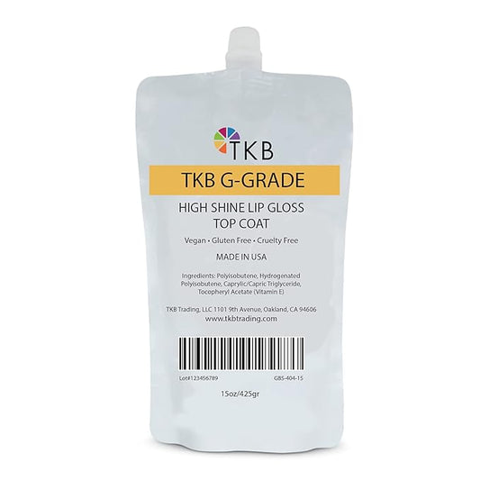 TKB High Shine Lip Gloss Top Coat (G-Grade)| Lip Oil, High Shine, Ready To Wear Clear Lip Gloss, DIY Lip Gloss, Mineral Oil Free 15oz (425g)