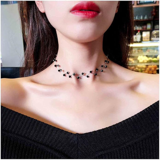 Black Crystal Choker Necklace Short Black