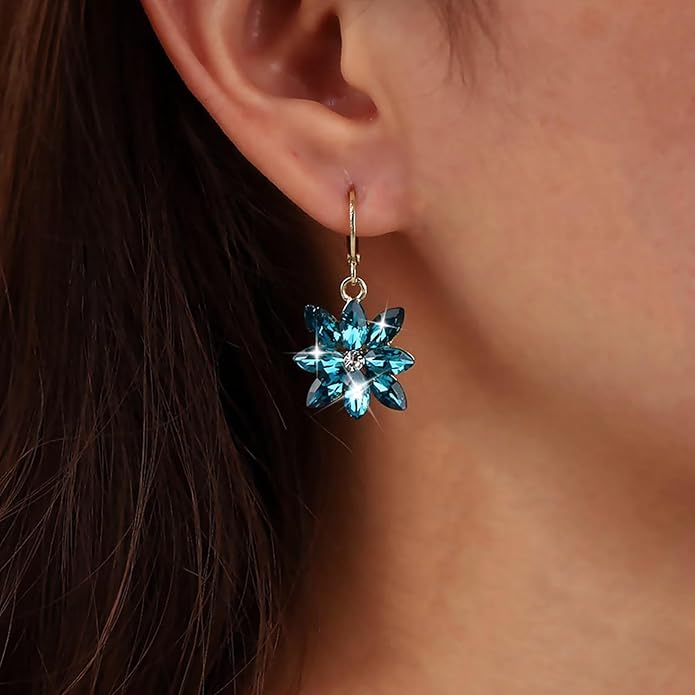 Vintage Blue Crystal Flower Earrings Sapphire