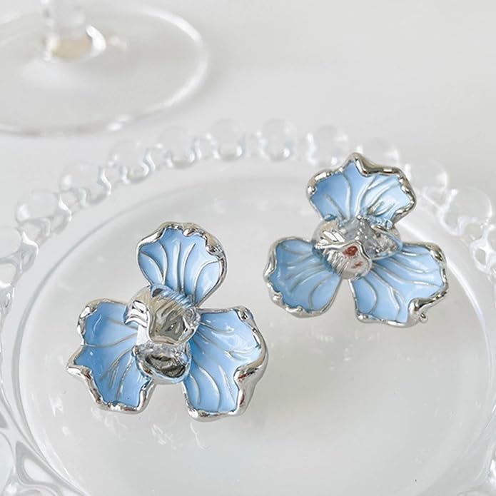 Unique Blue Flower Earrings Studs Vintage