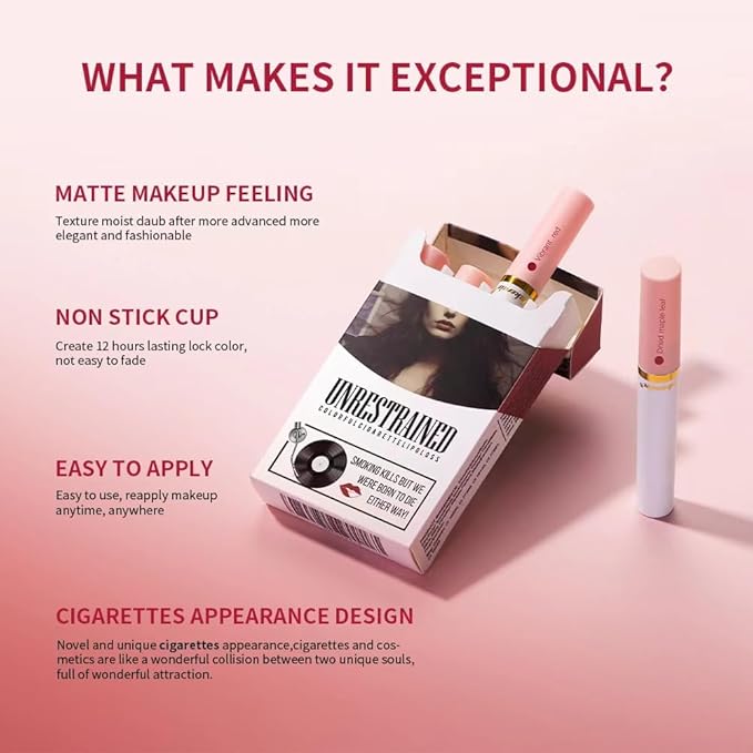 Smoke Tube Cigarette Lipstick,4 Color Lip Gloss Set, Long Lasting24 Hours Waterproof, Sweat Proof Lip Gloss, Matte Liquid Lip Makeup Cigarette Set (2#)