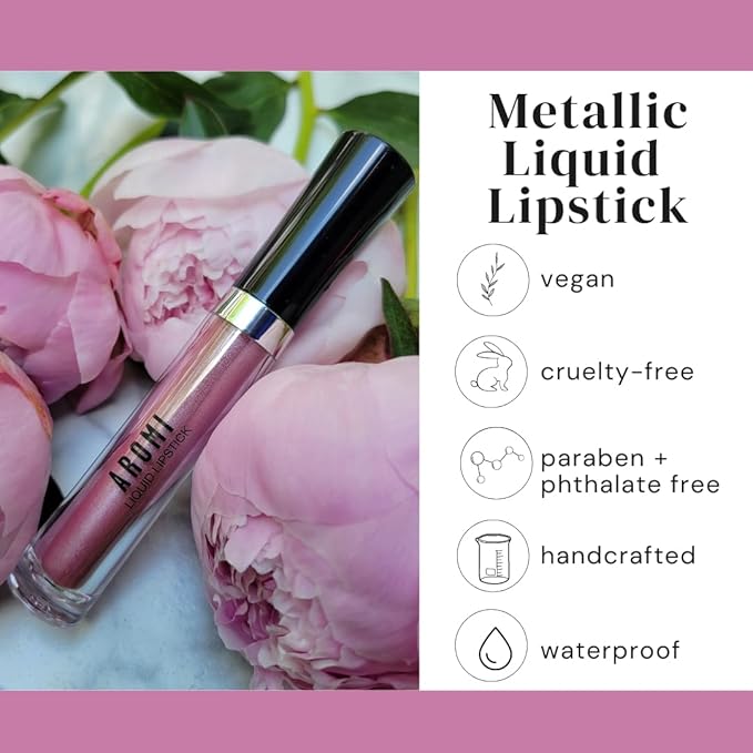 Aromi Metallic Matte Liquid Lipstick | Dusty Pink, Light Rosy Mauve Lip Color with Shimmery Finish, Long-lasting, Waterproof, Vegan, Cruelty-free (Fairy Tale)