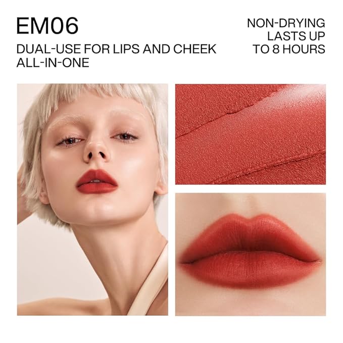 INTO YOU Matte Lipstick, Super Stay Lipstick for Women, Waterproof, Long Lasting Lipstick, High Impact Lipcolor with Lightweight Lip Mud Texture, Dual-use for Lips and Cheek, Red Lipstick (EM06)