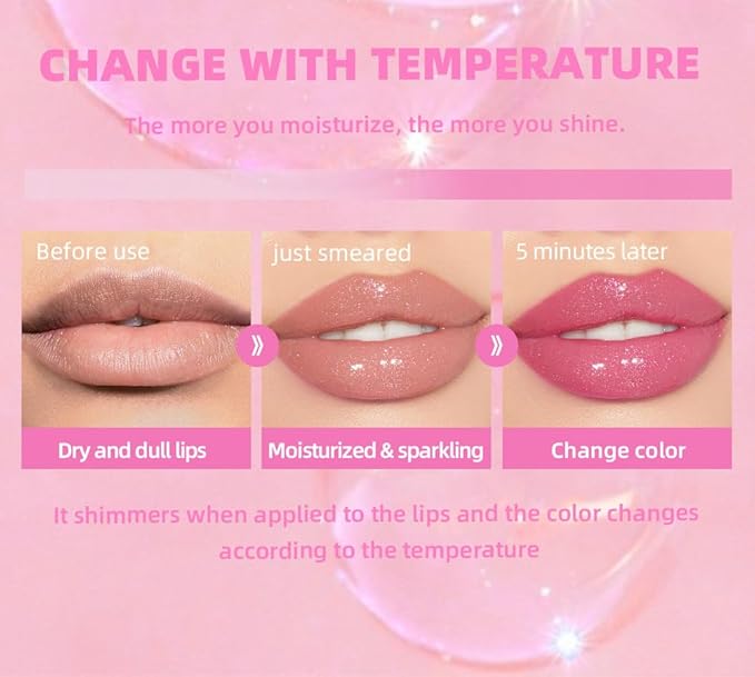 Yasovigi Magic Color Changing Lip Oil, Plumping Moisturizing Lip Oil, Big Brush Plumping Lip Gloss Non-sticky Lip Primer