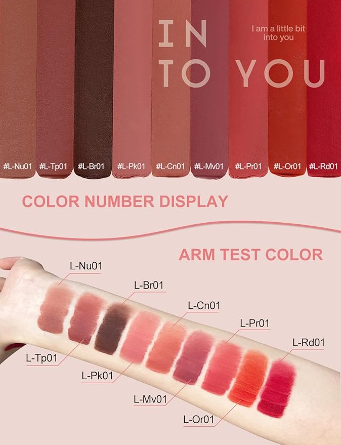 INTO YOU Matte Lipstick Velvet Lip Stain Lip Mud Long Lasting Waterproof Lipstick Lip Gloss Makeup Moisturizing Lipstick for Women (L-Br01)