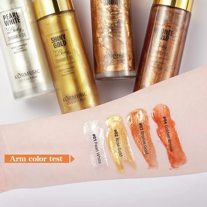 Shimmer Body Oil,Long Lasting Waterproof Face Brighten Glow (Golden Brown)