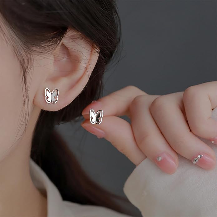 Tiny Butterfly Studs Earrings Vintage Silver