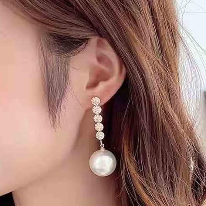 Vintage Pearl Drop Earring Gold Rhinestone