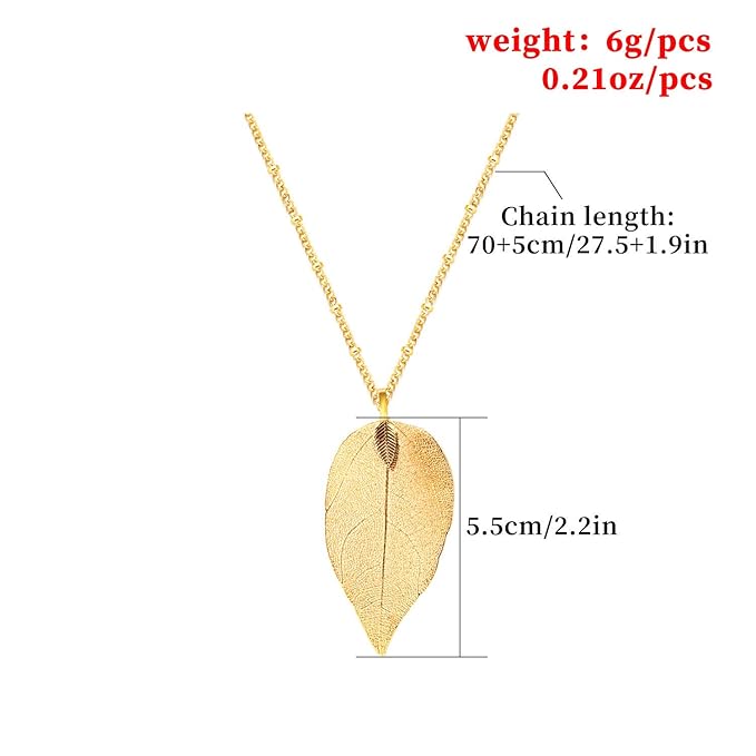 Simple Long Necklace Chain Leaf Pendant