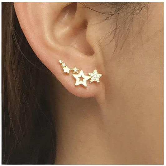 Bohemia Star Climber Crawler Earrings Gold Crystal Star