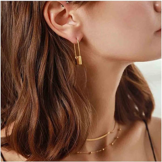 Boho Lock Hoop Earrings Safety Pin Hoop Earrings