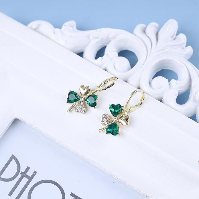 Boho Emerald Crystal Drop Earrings Green