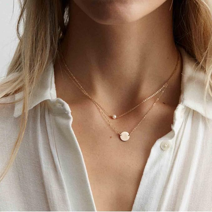 Boho Layered Pearl Necklace Choker Gold