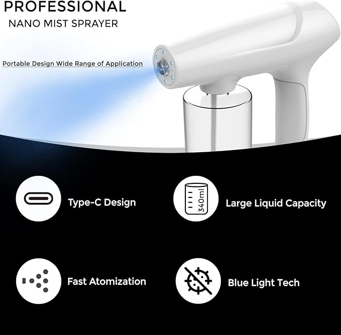 Barber Nano Spray,Cordless Portable Water Sprayer, USB-C Rechargeable for Barber, Salon, Home
