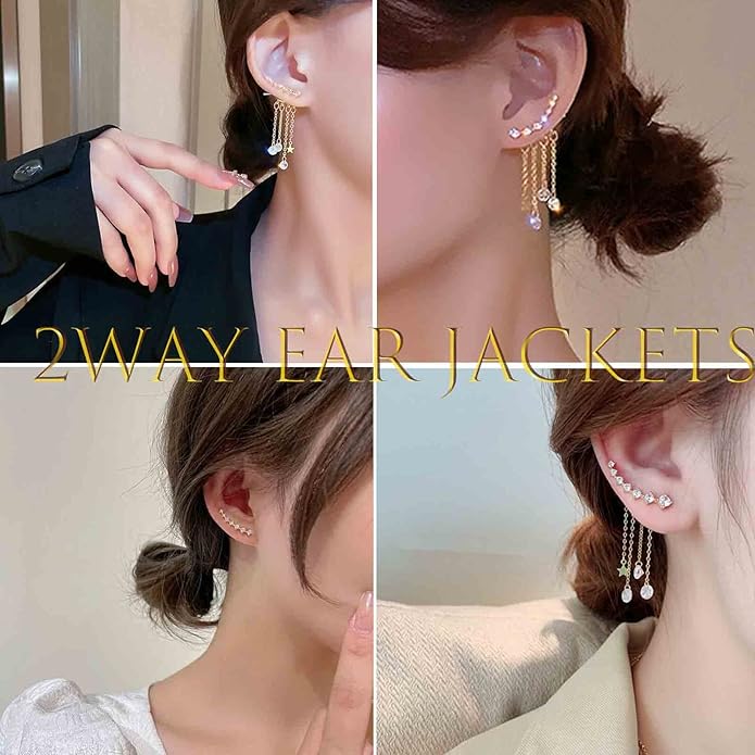 Boho Star Ear Jacket Earrings Gold